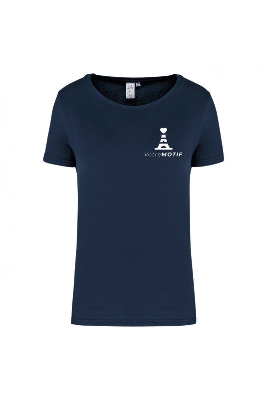 exemple de tee shirt manche courte col rond femme made in france personnalisable bleu marine