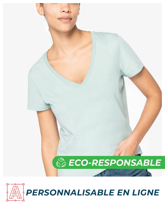 tee shirt col V femme eco responsable personnalisable vert