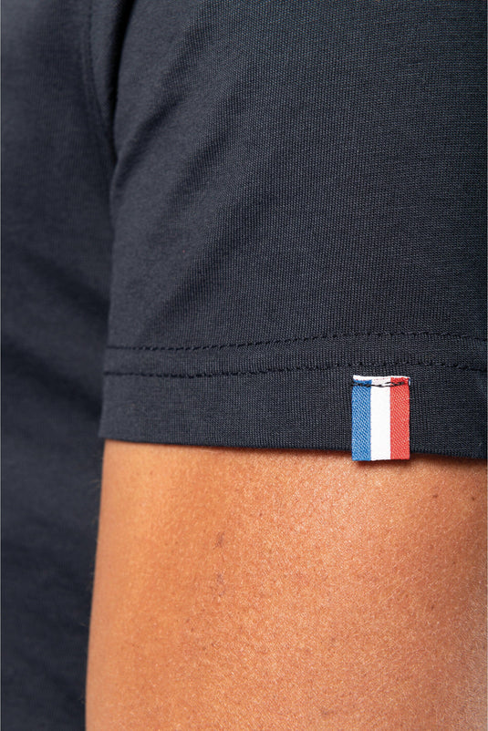 manche avec aperçu du drapeau de la France  du tee shirt homme col rond made in france personnalisable noir