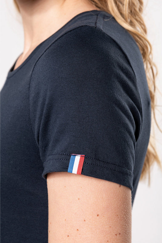 manche du tee shirt manche courte col rond femme made in france personnalisable avec logo drapeau de france  