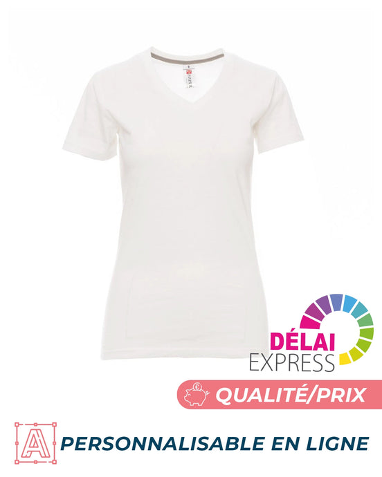 ✏️ Tee-shirt Blanc Col V Femme personnalisé