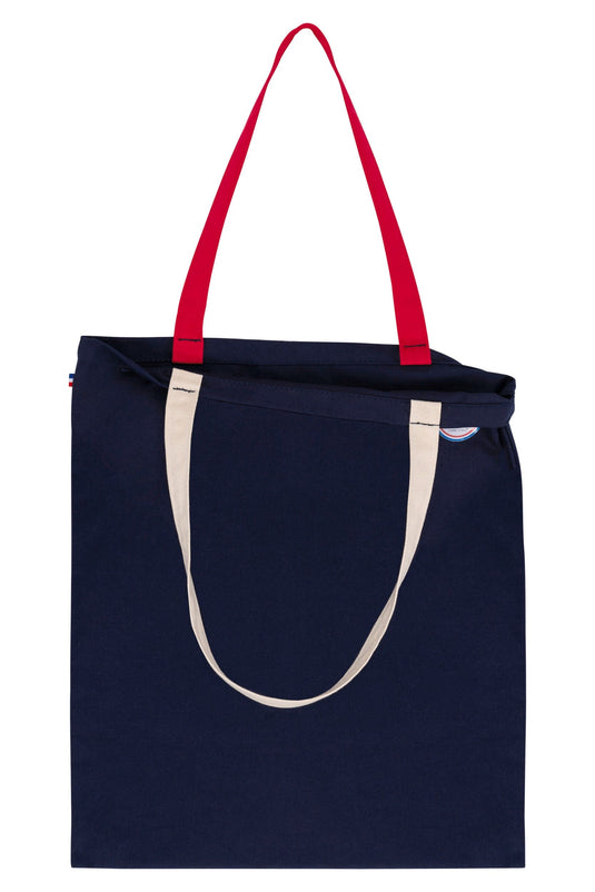 sac tot bag made in france personnalisable bleu marine lanière rouge et beige
