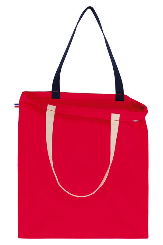 sac tot bag made in france personnalisable rouge lanière noir et beige
