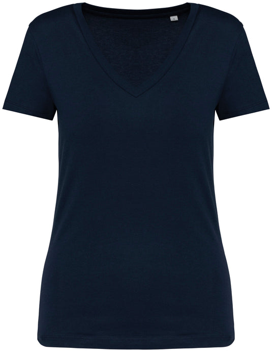 tee shirt col v femme bio personnalisable bleu marine