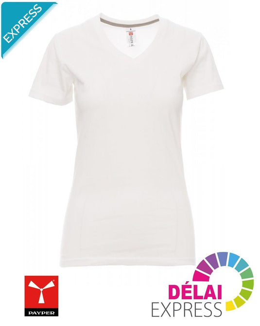 Tee-shirt Blanc Col V Femme - EXPRESS _ Impression_Nantes_Saint_Nazaire
